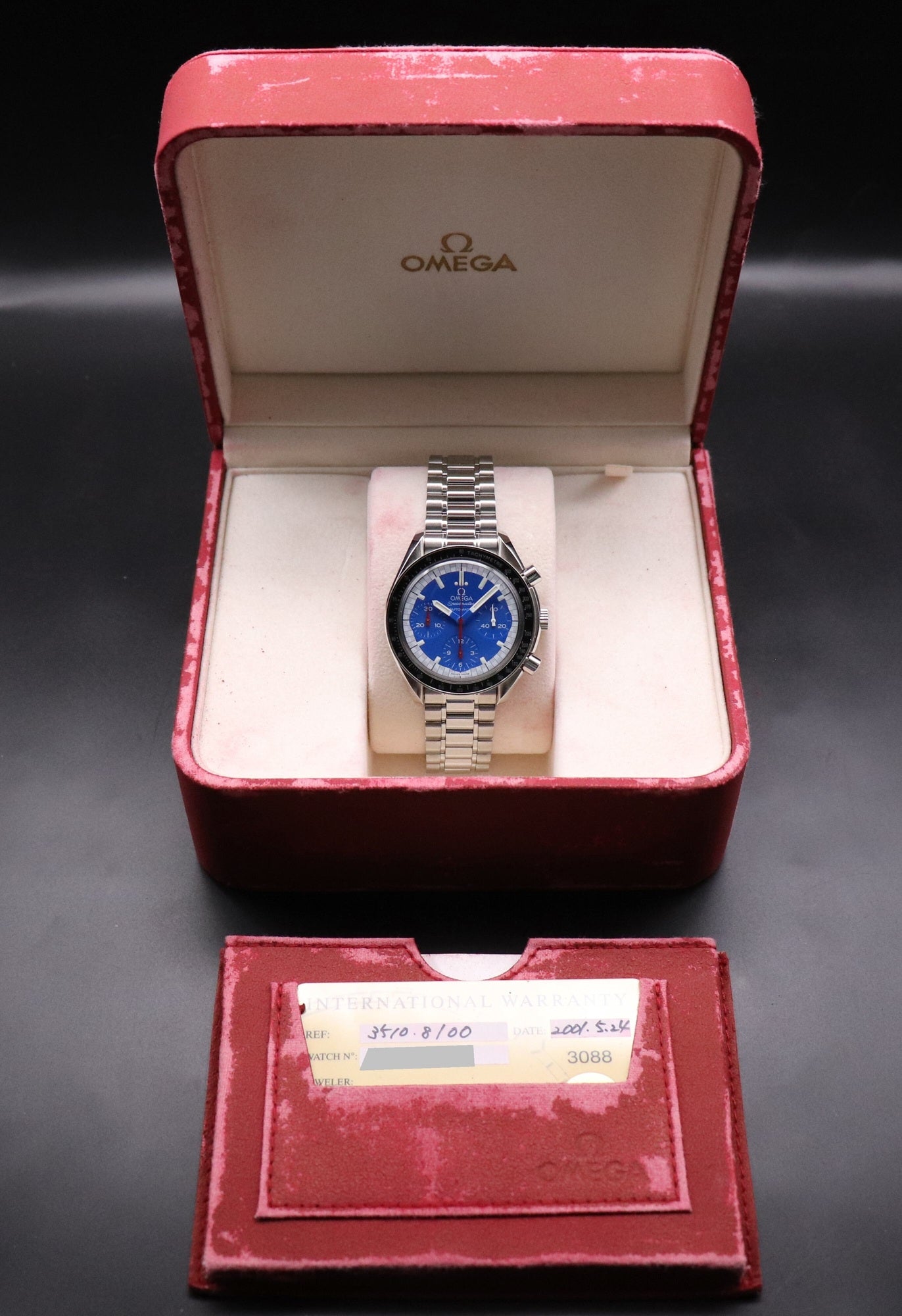 Omega Speedmaster Reduced 3510.81 Schumacher Fullset Blue Dial Box+Papers