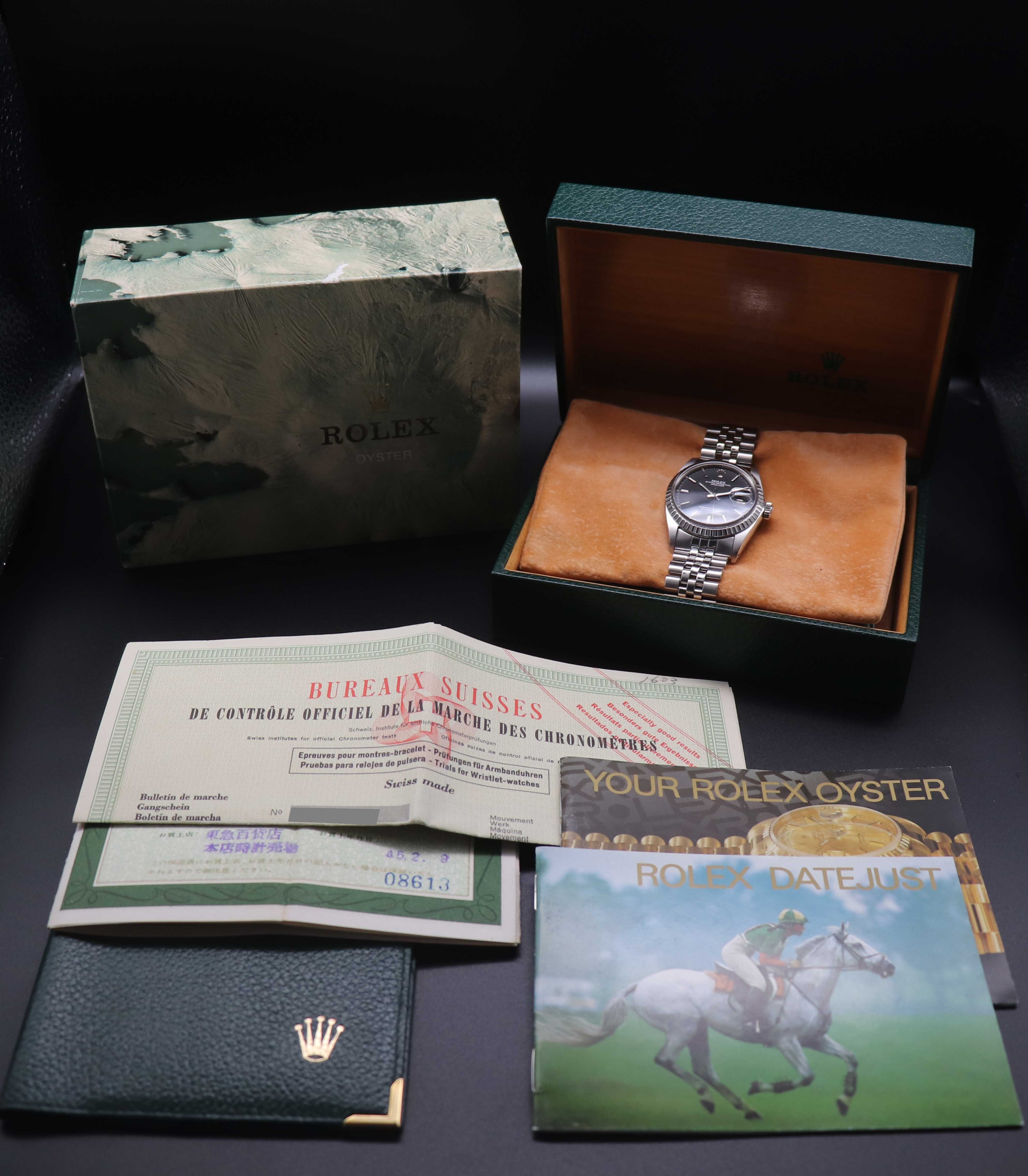 Rolex Datejust 1603 Black Dial Fullset 1968 Box+Papers