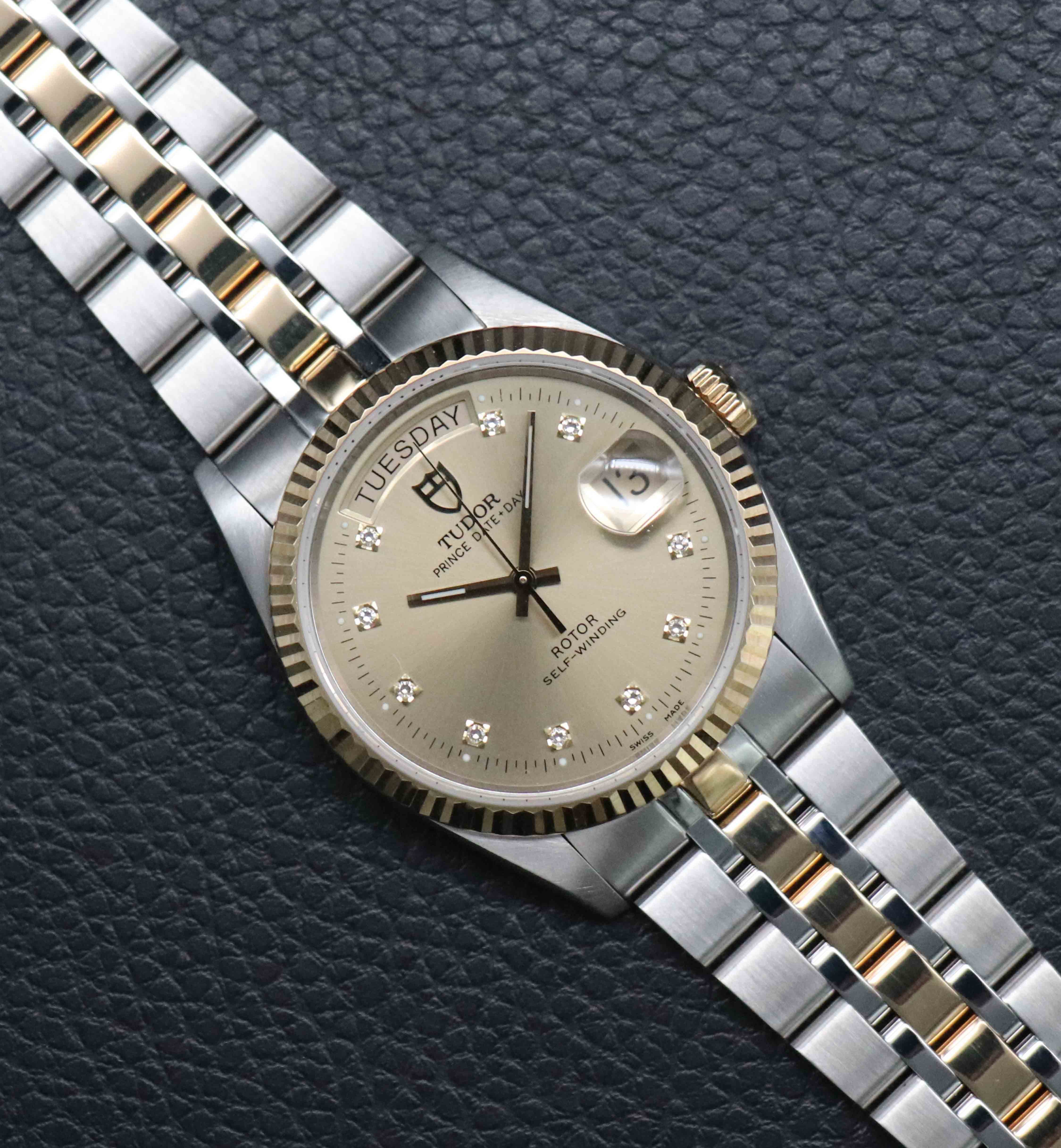 Tudor Prince Date Day 76213G Gold Dial Diamonds 2001
