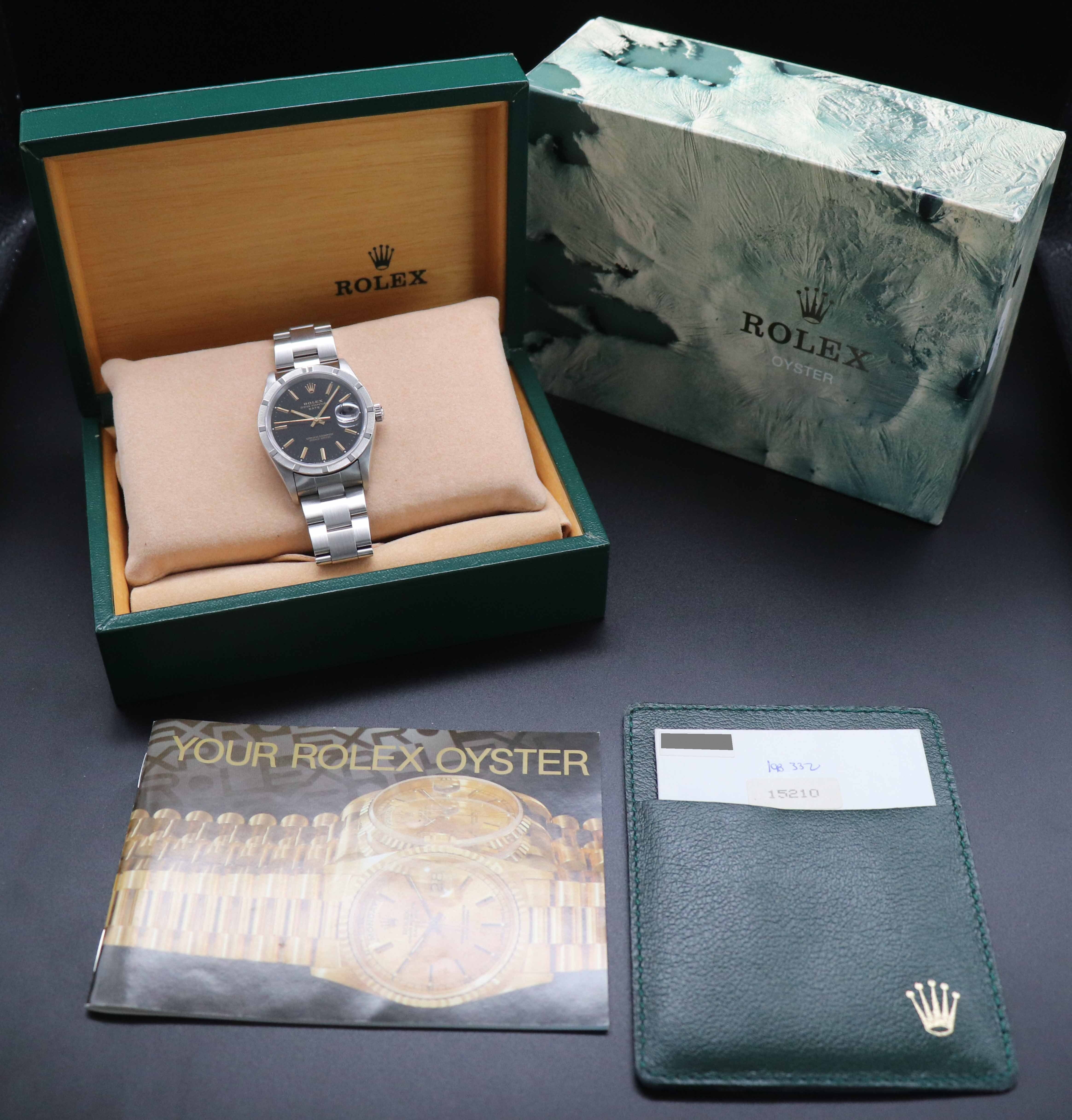 Rolex Date 15210 Black Dial Fullset 1995 Box+Papers