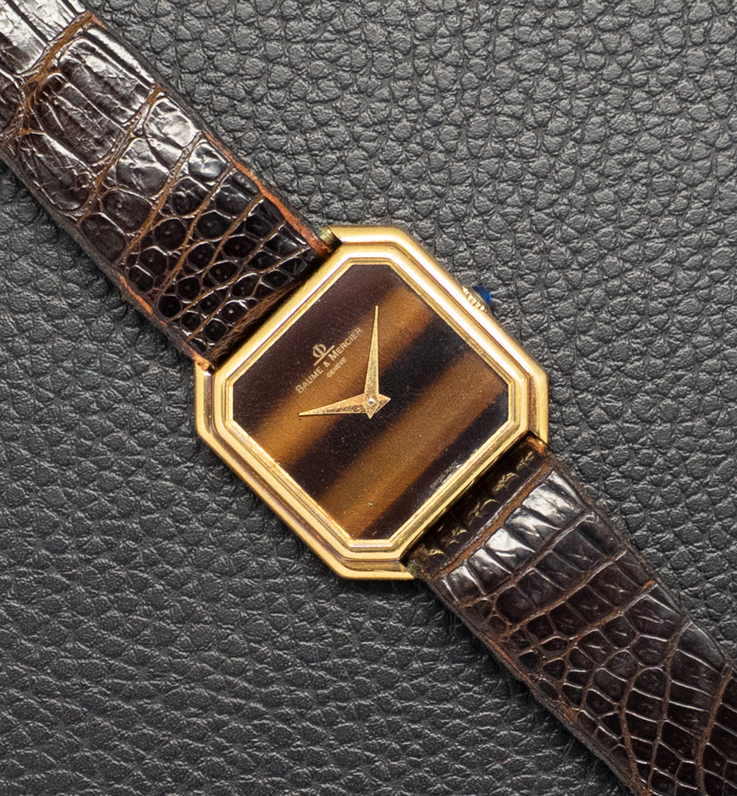 Baume & Mercier Tank Tiger Eye Stone Dial 1982 18K Gold