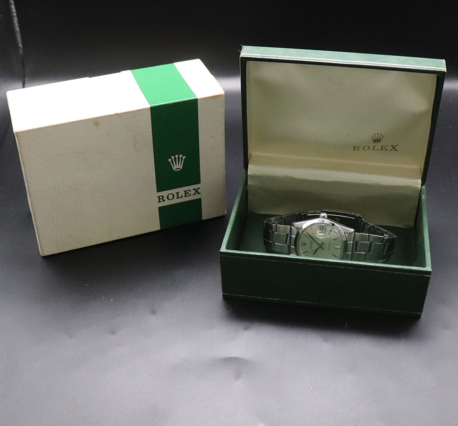 Rolex Oysterdate Precision 6694 Silver Linen Dial 1972 Box