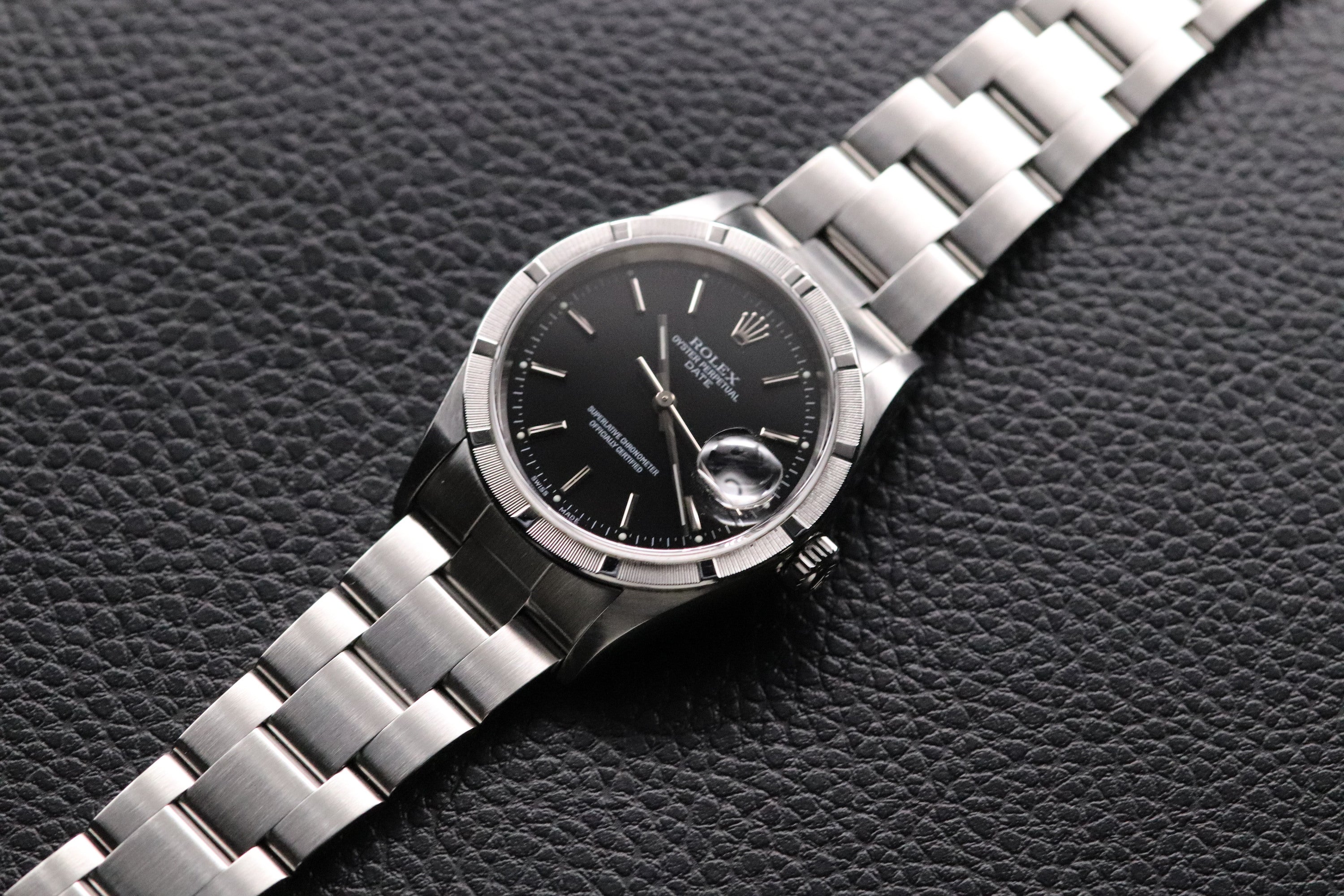 Rolex Date 15210 Black Dial Fullset 2002 Box+Papers