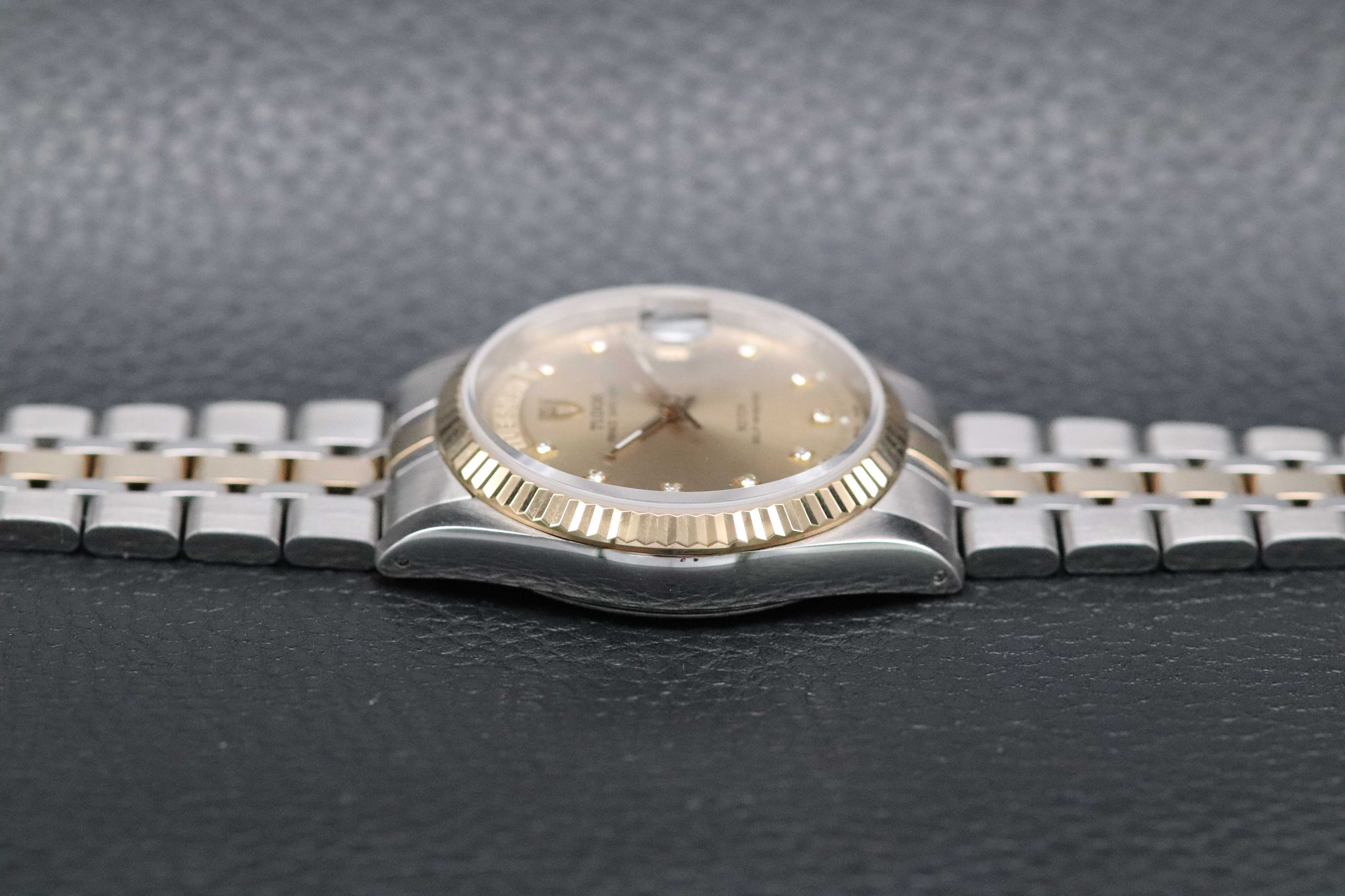 Tudor Prince Date Day 76213G Gold Dial Diamonds 2001