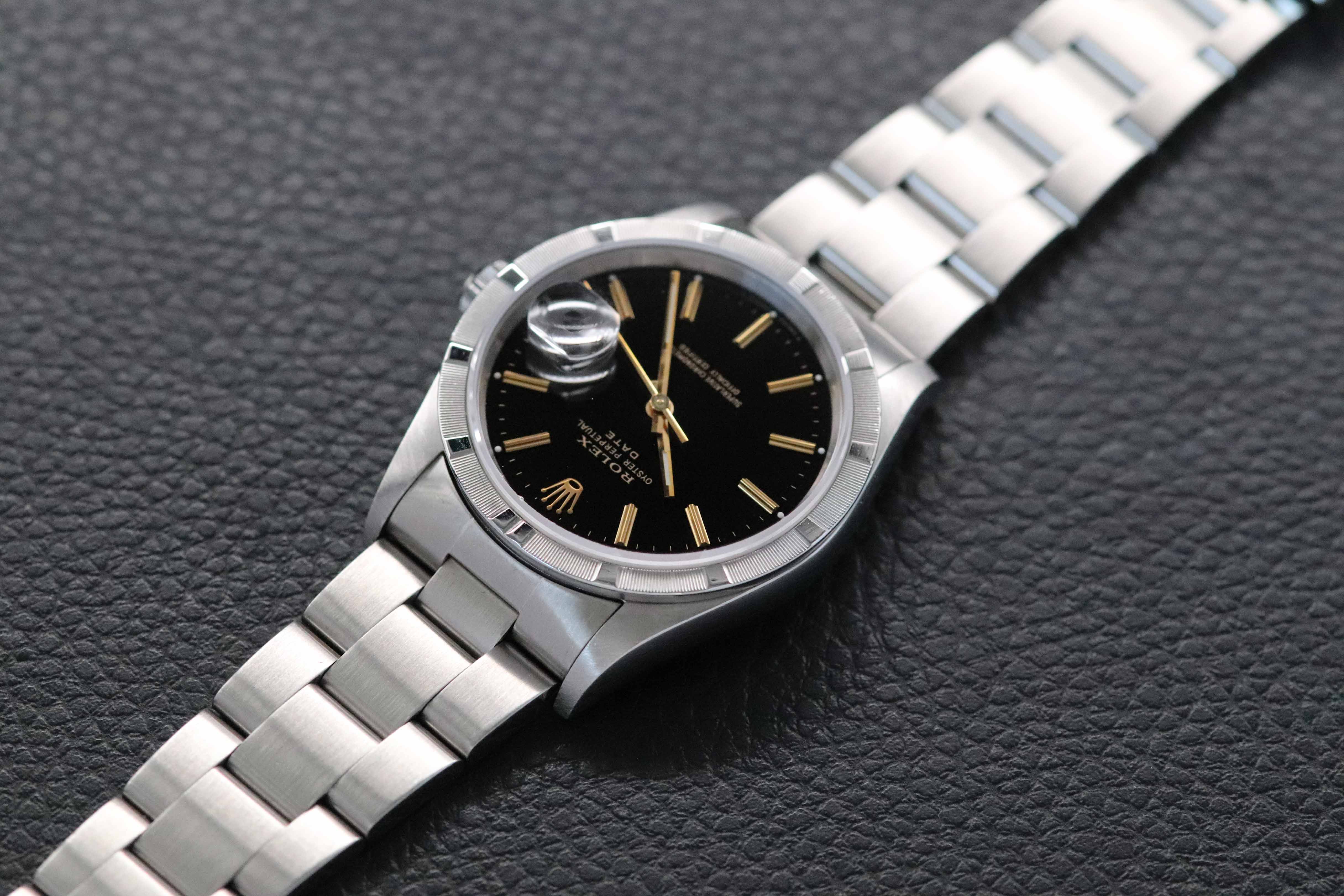 Rolex Date 15210 Black Dial Fullset 1995 Box+Papers