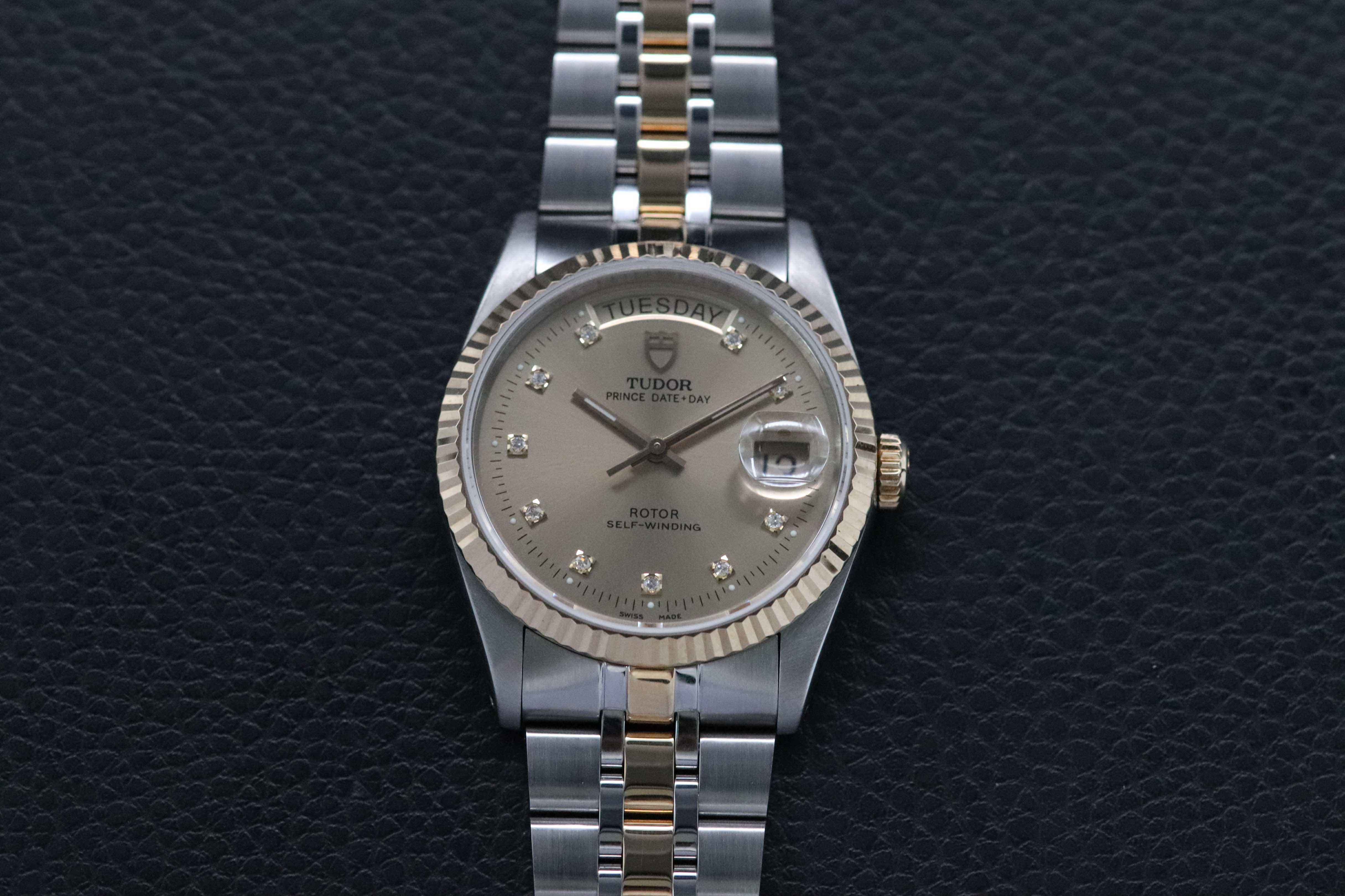 Tudor Prince Date Day 76213G Gold Dial Diamonds 2001