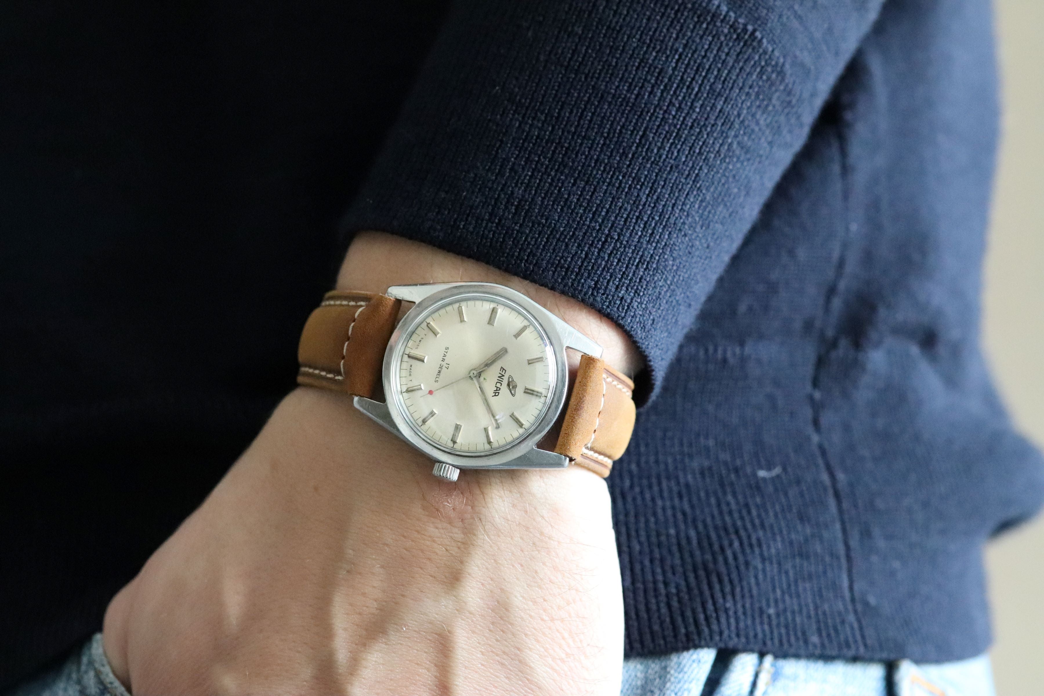 Enicar Ocean Pearl 160-39-03B Big Crown Cream Dial 1970