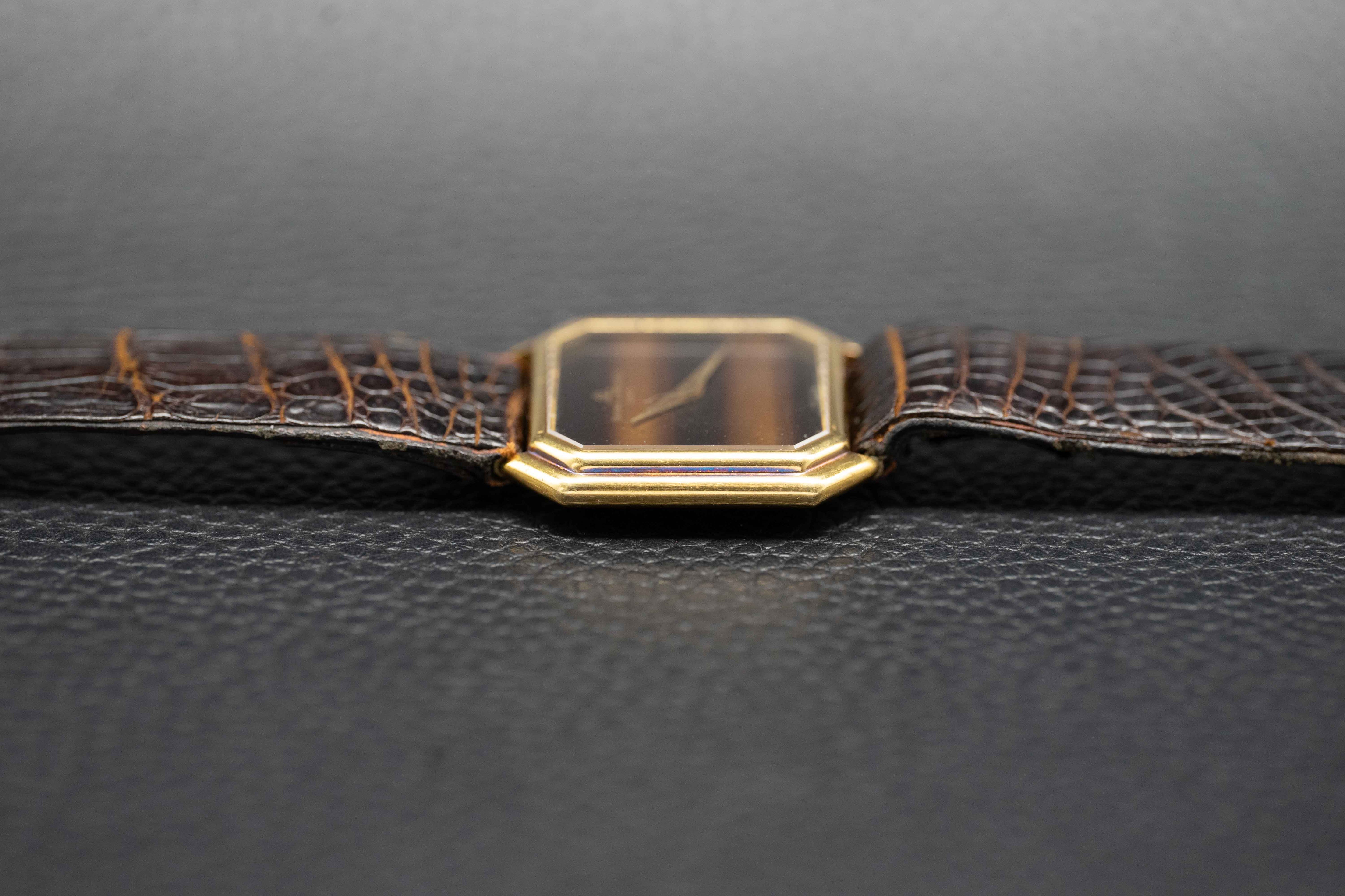 Baume & Mercier Tank Tiger Eye Stone Dial 1982 18K Gold