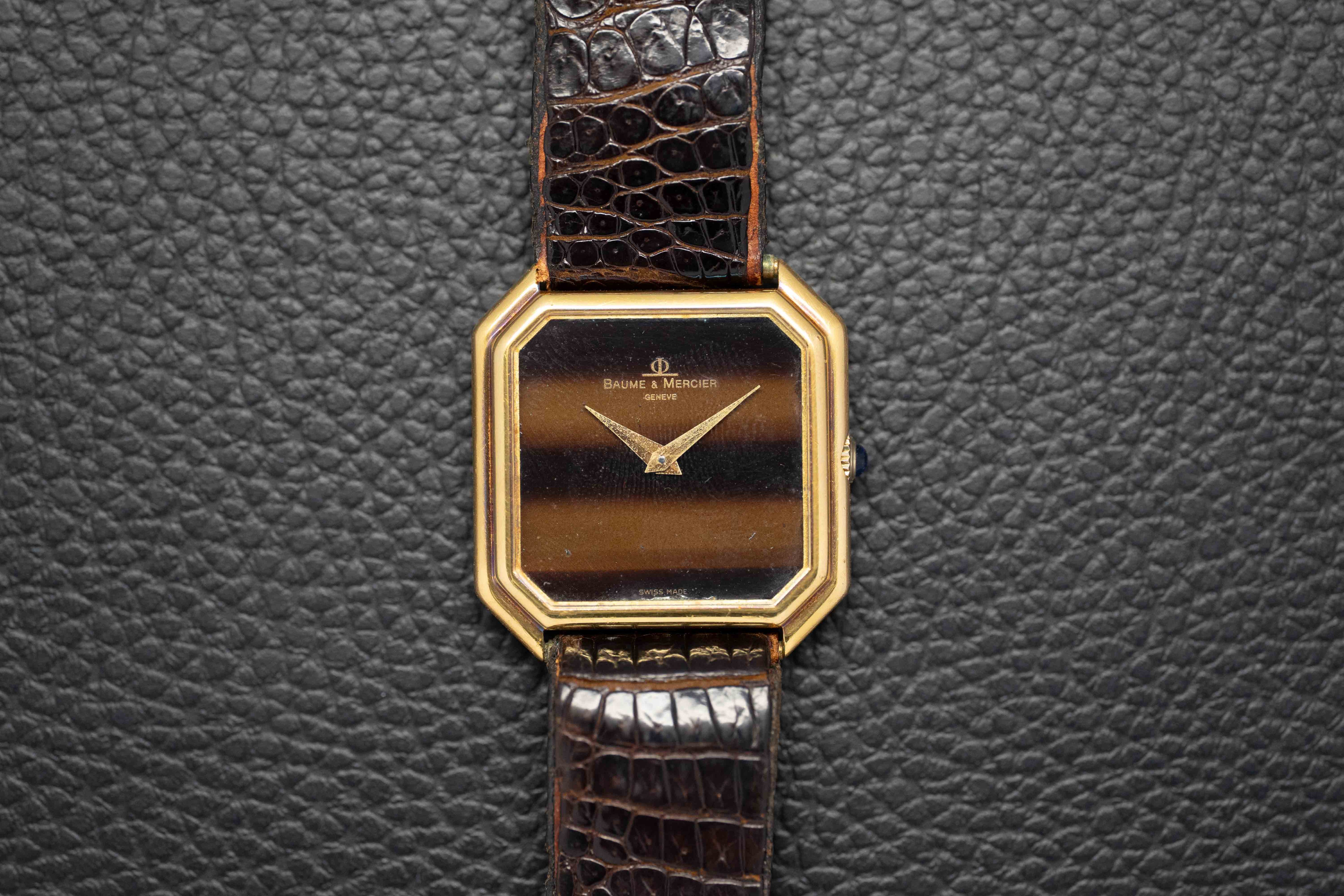 Baume & Mercier Tank Tiger Eye Stone Dial 1982 18K Gold