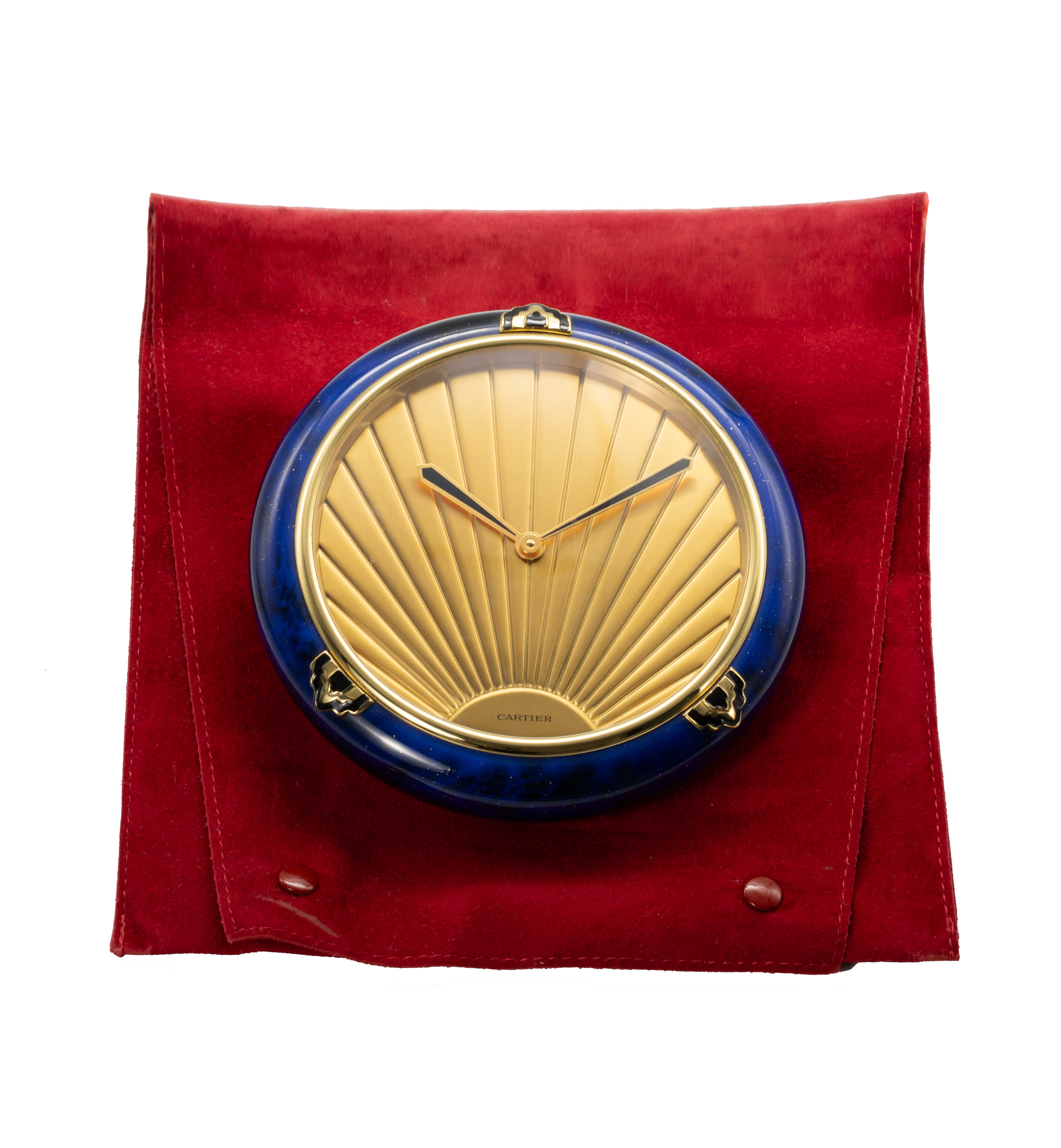Cartier Must De Cartier Gilt And Blue Lacquer Desk Clock